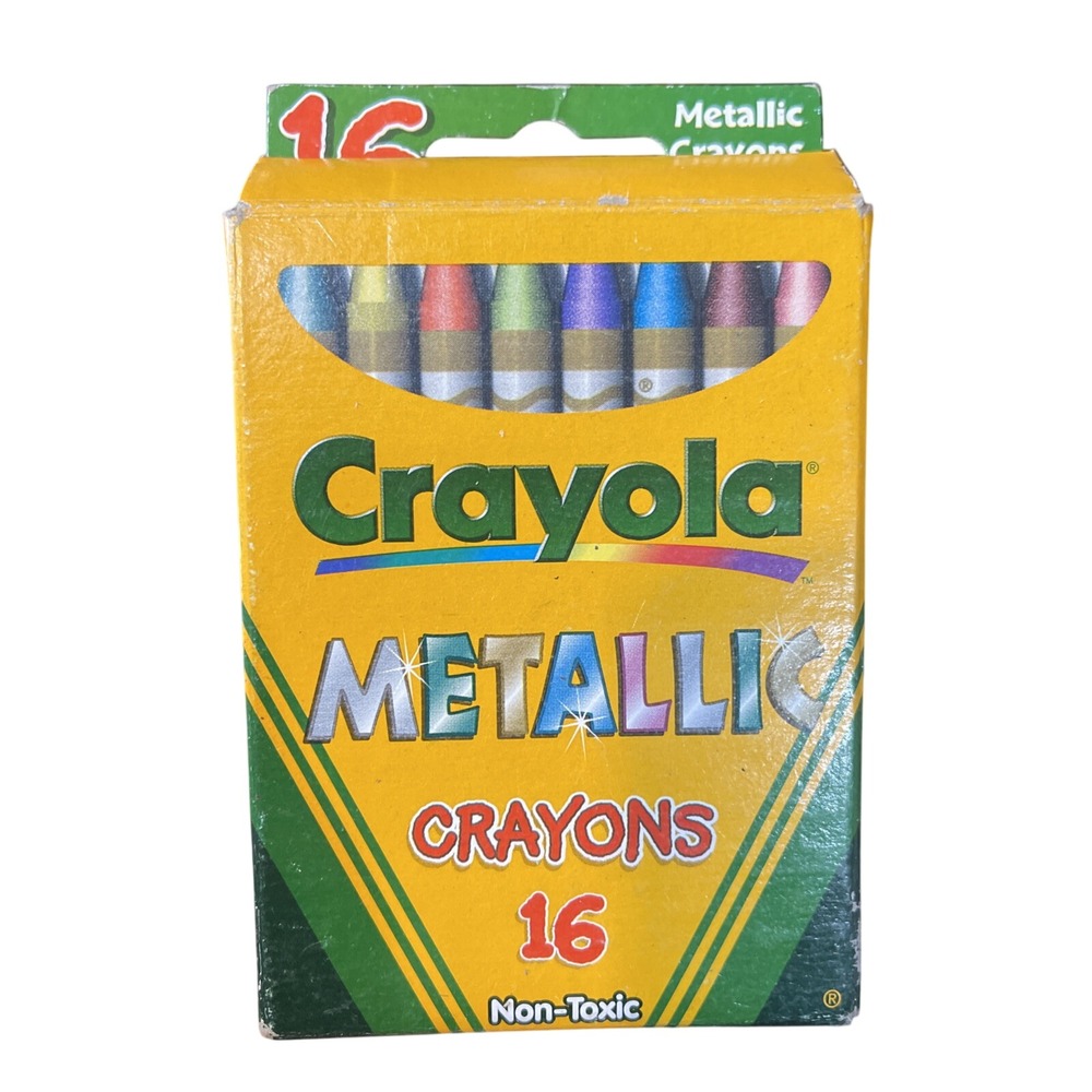 Vintage 2000 Crayola Crayons Used Original 16 Ct. Box  "Metallic"‎ Missing 1